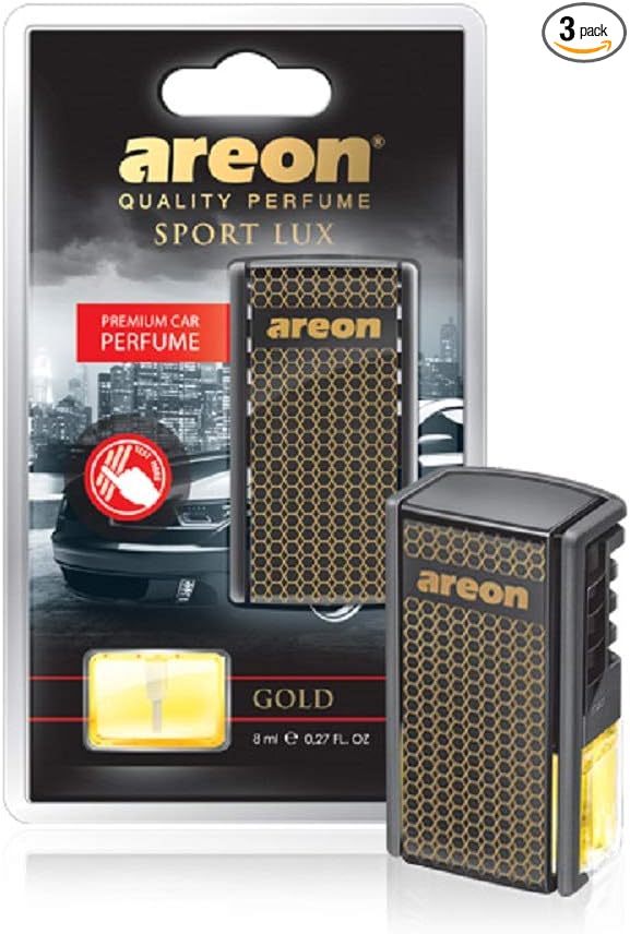 AREON AC01 Car Perfume Luxury and Elegant 0.27 oz Vent Clip Car Air Freshener, Gold Scent (Pack of 3)