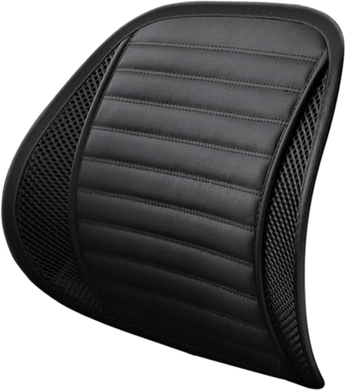 Leather Lumbar Support Seat Cushion with Mesh Breathable Car Seat for Lower Back Pain, Ergonomic Backrest for Office Chairs Car(Black)
