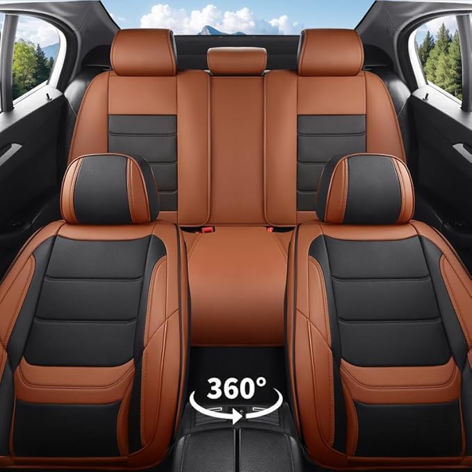 Car Seat Covers Full Set Custom Fit for Chevrolet/Chevy Blazer 2019-2026 - Premium Faux Leather with Lumbar Support, Breathable, Waterproof, Anti-Slip, Durable, Easy to Install (Black&Brown,Full Set)