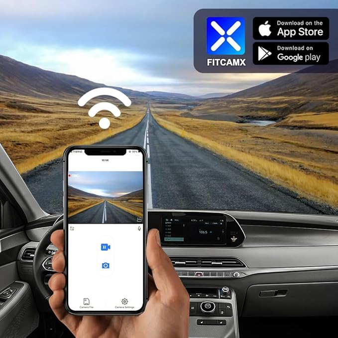 Fitcamx Front 4K+Rear 1080P Dash Cam Adapts for Hyundai Palisade 2020 2021 2022 Limited SE SEL Calligraphy (Part No#S8000), OEM Look, Dual Loop Recording, WiFi & APP, G-Sensor, Easy to Use, 128GB Card