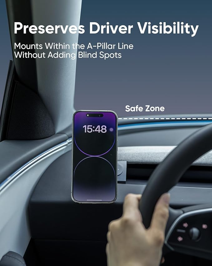 Phone Mount for Tesla Model Y Juniper 2025-2026, Magnetic Phone Holder for Tesla Model 3 Highland 2024-2026, Hide Design Easy to Install, Suitable for iPhone & All Phones with Magnetic Sheet