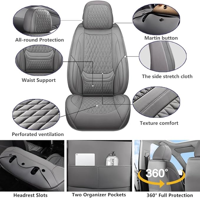 Car Seat Covers Full Set Custom Fit for Mercury Mariner 2005-2011 - Premium Faux Leather with Lumbar Support | Breathable, Waterproof, Anti-Slip, Durable (Gray,Full Set)