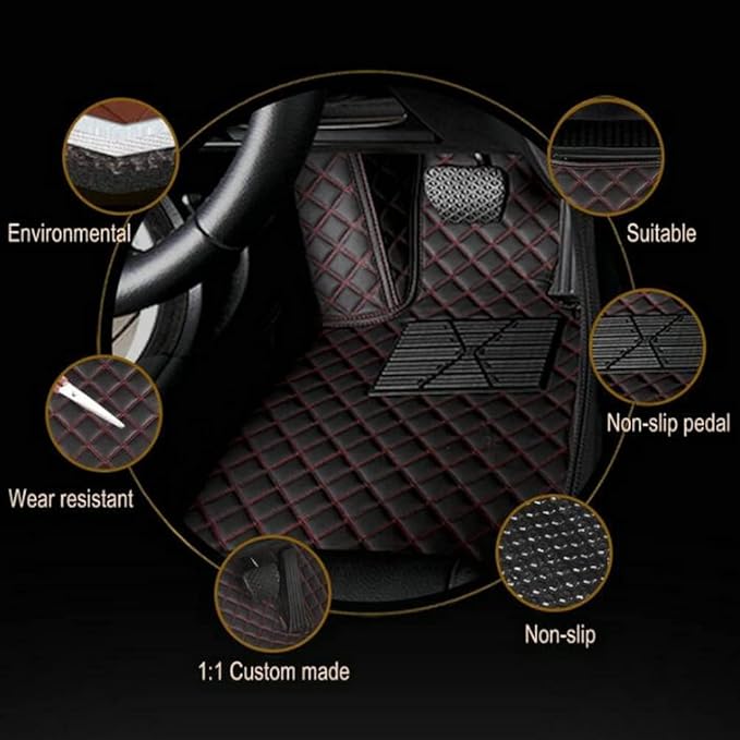 Custom Making Car Floor Mats for 98% Sedan SUV Car Protection Full Coverage Mats Anti-Slip Leather Floor Liners All Weather Car Floor Mats (Black+Beige Side)