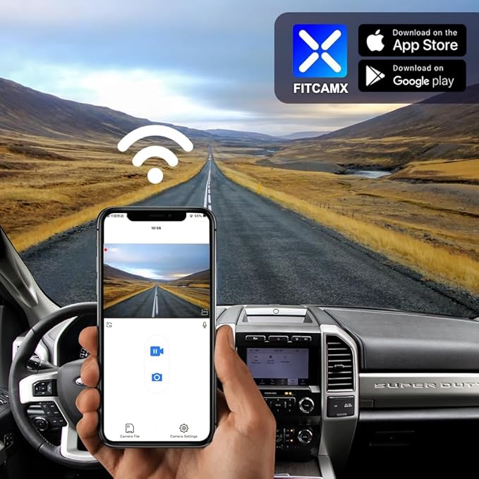 Fitcamx Front 4K +Rear 1080P Dash Cam Adapts for Ford F150 2013-2020, with Screw Behind Your Cover (HD2-6275), OEM Style, Dual HD Video, WiFi & APP, Loop Recording, G-Sensor, Easy to Set, 128GB Card