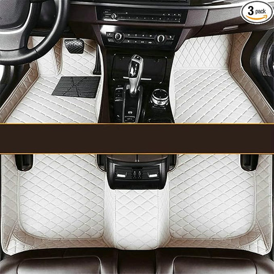 Custom Fit Car Floor Mats - Full Coverage Automotive Leather Floor Liners for Most Vehicles by MingyunSM (White)