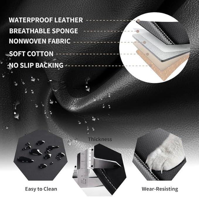 Car Seat Covers Full Set Custom Fit for Ford Explorer2001-2025 2026-Luxury Leather with Lumbar Support, Breathable, Waterproof, Anti-Slip, Durable, Easy to Install (Black&White,Full Set)