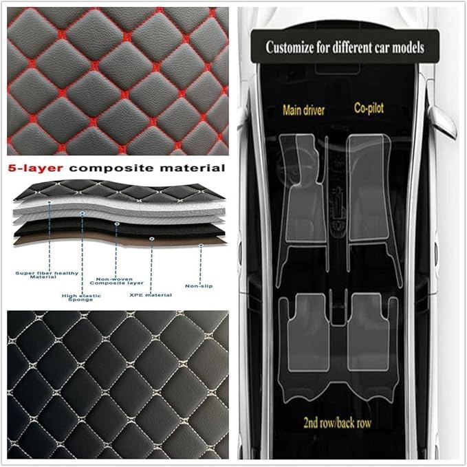 Custom Making Car Floor Mats Protection Pads for 99% Sedan/Coupe/Hatchback/SUV/Pickup Men Women Car Floor Mats Coverage Pads Anti-Slip Leather Floor Lining (Beige Stripe)