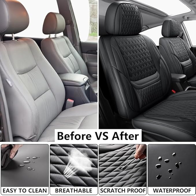 Front Seat Car Seat Covers Custom Fit for Mercury Milan 2006-2011 - Premium Faux Leather with Lumbar Support | Breathable, Waterproof, Anti-Slip, Durable (Black,Front Seat)