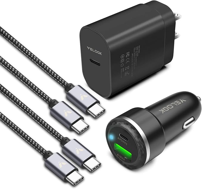 Super Fast Charger Type C Kit, VELOGK 25W PD PPS USB C Wall/Car Charger for Samsung Galaxy S26/S25/S24/S23 Ultra/S23+/S23/S22/S21/S20/Plus/Note 20/A71, iPad Pro, with 2X Nylon USB C-to-C Cable(3.3ft)