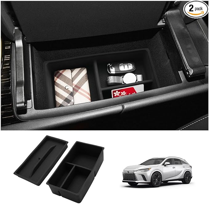 LUWU 2025 2026 Lexus RX350 Center Console Organizer for 2023 2024 2025 2026 Lexus RX350/RX450/RX500 Accessories Armrest Console Storage Box Glove Organizer Tray Silicone Material 2-Pack (Black)