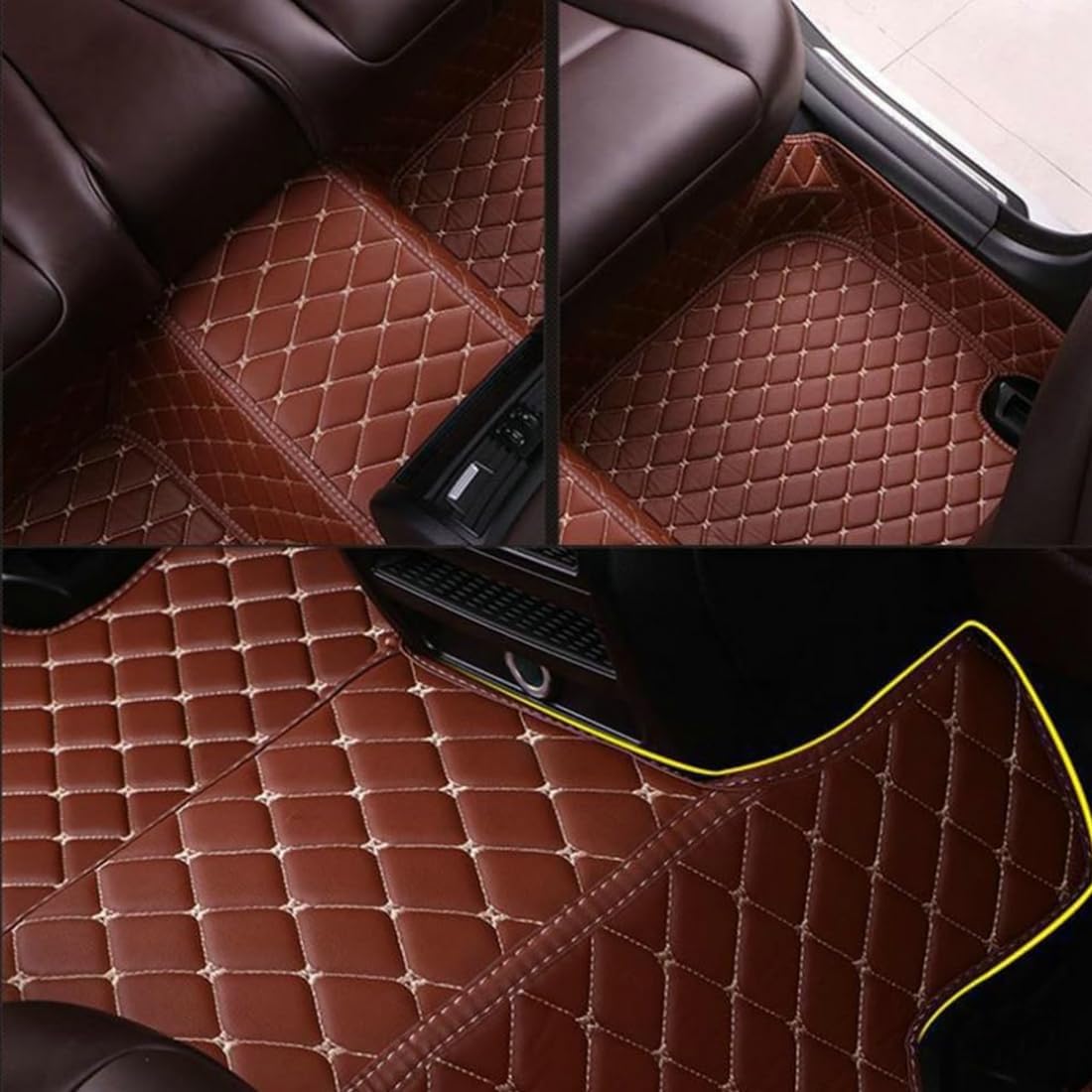 Custom Personalized Floor Mats for Cars，Luxury Full Coverage All Car Floor Mats，Anti-Slip Leather Car Mat Set ，Custom Floor Mats for 99% of Cars, Trucks & SUVs. (Beige)