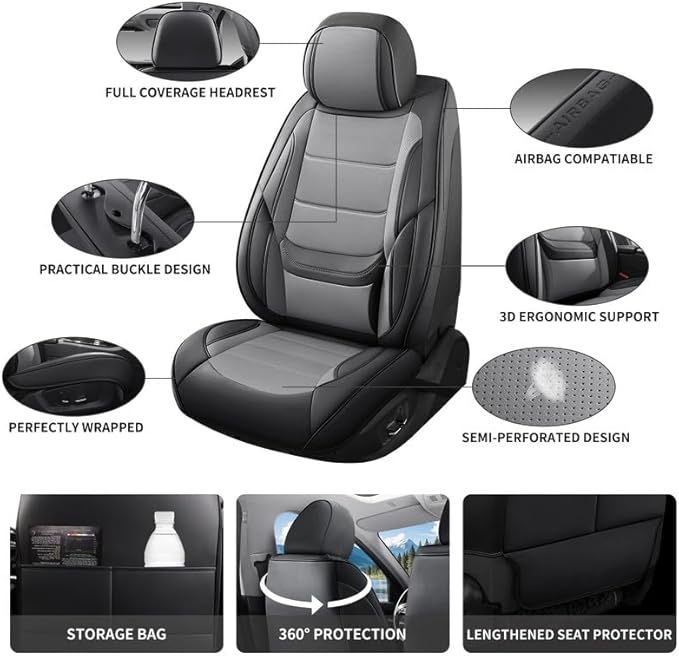 Car Seat Covers Custom Fit for Chevrolet/Chevy Sonic 2011-2020 , Premium Faux Leather Waterproof Car Seat Protectors with Lumbar Support, Breathable Anti-Slip Easy to install(Black&Gray,Full set)