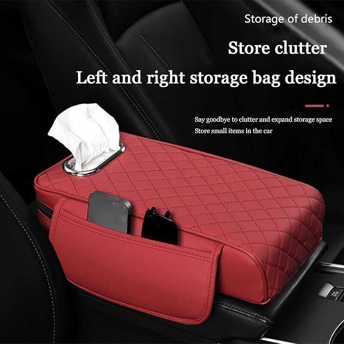 Car Center Console Cover for Fiat 500L (Type 330) 2012-2021, Leather Car Arm Rest Cover, Car Armrest Cushion with 2 Storage Bags Car Center Console Armrest Pad, D Brown