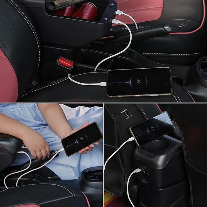 AULPHIKE Compatible with Nissan Versa Armrest 2007-2011 Center Console Organizer Armrests Double Layer Storage Space with USB Ports