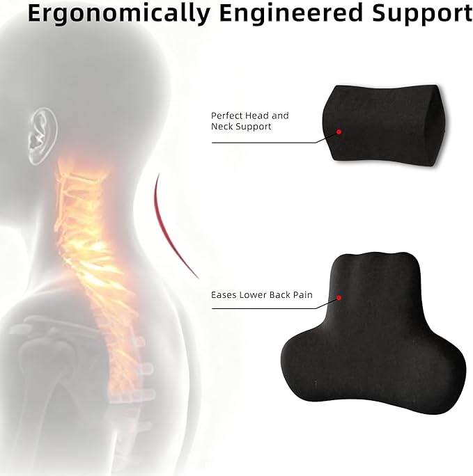 Car Neck & Lumbar Support Pillow Set for Toyota 4Runner, Soft Memory Foam Headrest & Back Cushion, Ergonomic Comfortable Seat Support for Daily Driving and Long Trips Car Interior Accessories