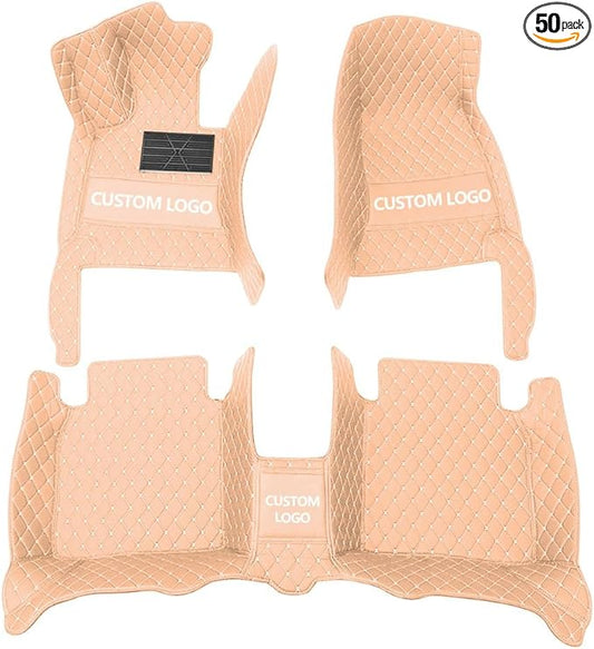 Custom Floor Mats for Cars，Luxury Full Coverage All Weather Car Floor Mats，Leather Car Mat Set ， Floor Mats for 99% of Cars, Trucks & SUVs (Beige)