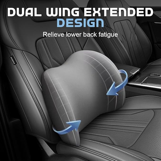 2025 New Car Headrest & Lumbar Support Cushion, Ergonomic Car Seat Headrest Neck Rest Cushion Lumbar Support Pillow Memory Foam & Breathable Removable Cover for Neck Back Pain Relief (Gray)