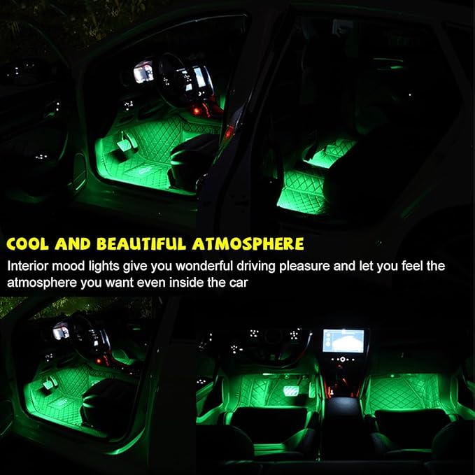 Car LED Strip Light, 24 LEDs RGB Neon Interior Atmosphere Lights, 12V Under Dash Ambient Night Light, USB Port Auto Interior Decorative Lamp, Universal Car Accessories (Green)