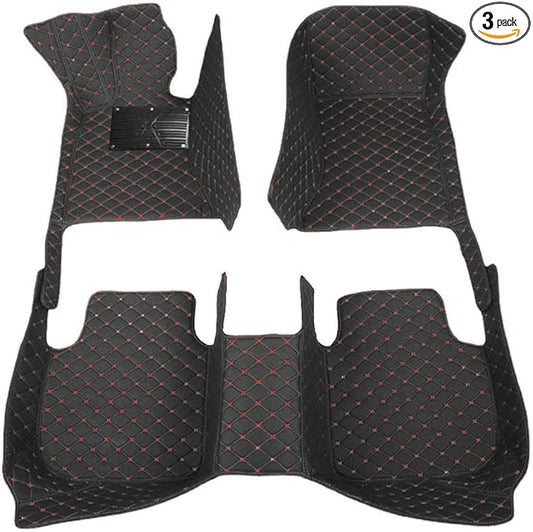 KaiLaiCarCustom Automotive Car Floor Mats for 99.99% Sedan SUV Sports Car Men Women Protection Full Coverage Pads Anti-Slip Leather Floor Lining (Black Mat Red Line, A - Diamond)