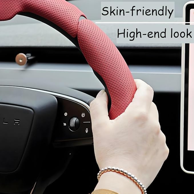 Car Steering Wheel Cover, Nappa Leather 15 Inch Snap-On 3PCS Set Vehicle Steer Wheel Wrap Protector, Non-Slip Automotive Interior Protection Accessories, Universal Fit (White)