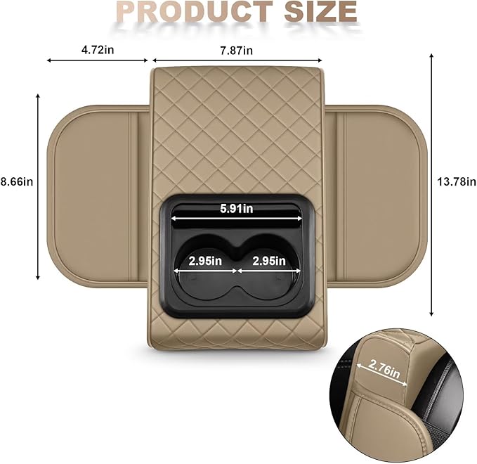 Center Console Cover Fit for Corolla Faux Leather Car Armrest Cushion with Storage Bags, Cup Holder ＆ Phone Storage Multifunctional Middle Console Cover(Beige)