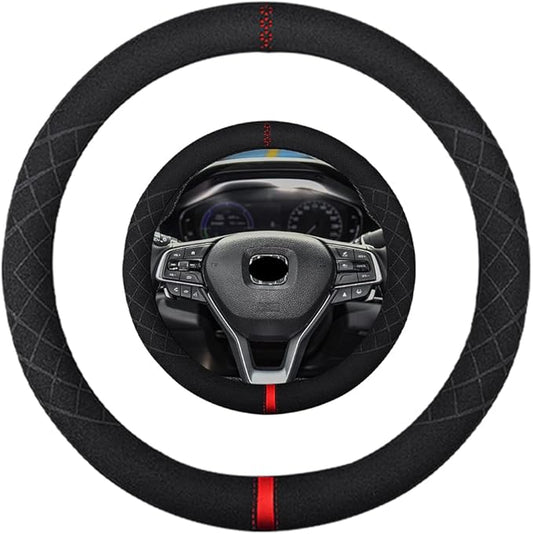 Suede Steering Wheel Cover,Compatible with Honda Civic 2006-2015 CR-Z Insight S2000 Leather Sport Non-Slip Wheel Cover Car Interior Accessories 14-14 1/4 inch for Man and Women