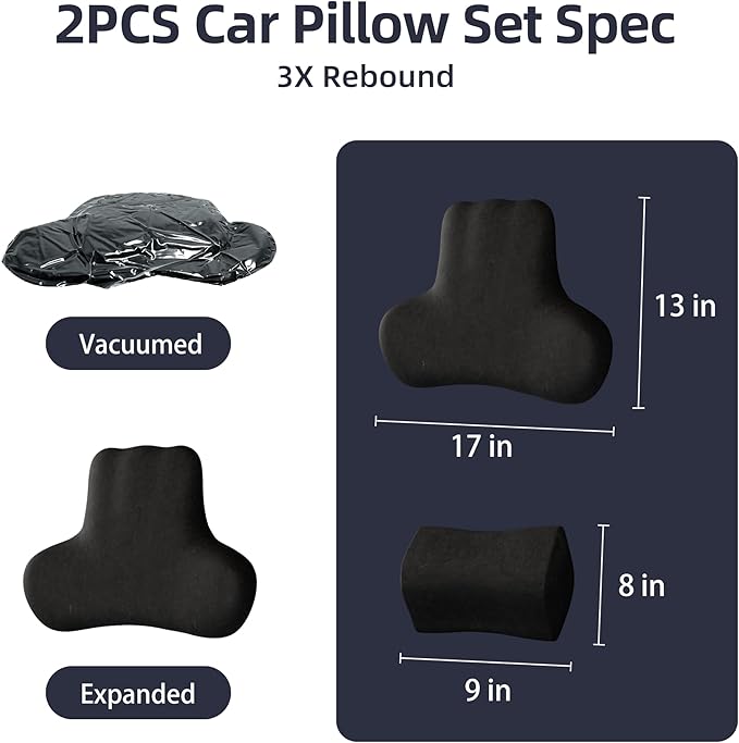 Car Neck & Lumbar Support Pillow Set for Ford Bronco, Soft Memory Foam Headrest & Back Cushion, Ergonomic Comfortable Seat Support for Daily Driving and Long Trips Car Interior Accessories