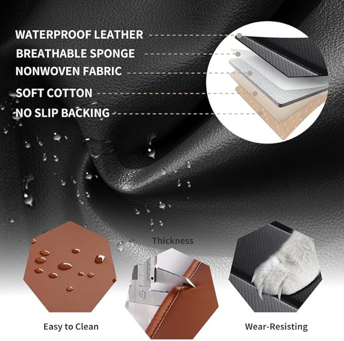 Car Seat Covers Full Set Custom Fit for Chevy Malibu 2000-2025 2026-Luxury Leather with Lumbar Support, Breathable, Waterproof, Anti-Slip, Durable, Easy to Install (BlackBrown,Full Set)