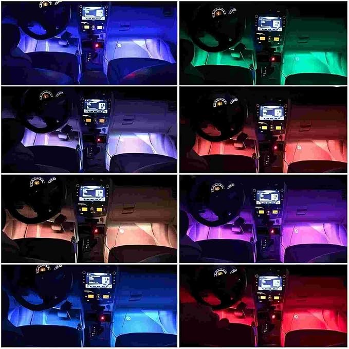 USB Adapter Light Strip, Car Neon Decorative Light, Car Ambient Lighting Kit, 8 Color Belt Remote Control, Interior Light, Music Synchronization Mode, Pickup and SUVS, 4 Light Strips, 5V