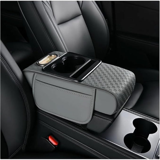 Car Arm Rest Cushion for Mazda CX-5, Center Console Armrest Pillow Car Armrest Pad Trucks with Cup Holder, Armrest Pad Storage Bag(Gray)