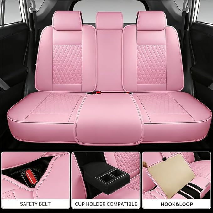 Car Seat Covers Full Set Custom Fit for Buick Lacrosse 2004-2019 - Premium Faux Leather with Lumbar Support | Breathable, Waterproof, Anti-Slip, Durable (Pink,Full Set)
