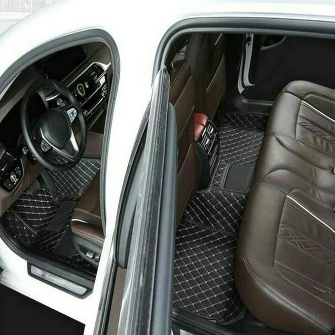 TREGOO All Weather Car Mats Custom Fit Non Slip Floor Mats for 1998-2025 Cars Personalized Leather Protection Pads Suitable for Men Women (Black Double Panel with Pink Stripe)