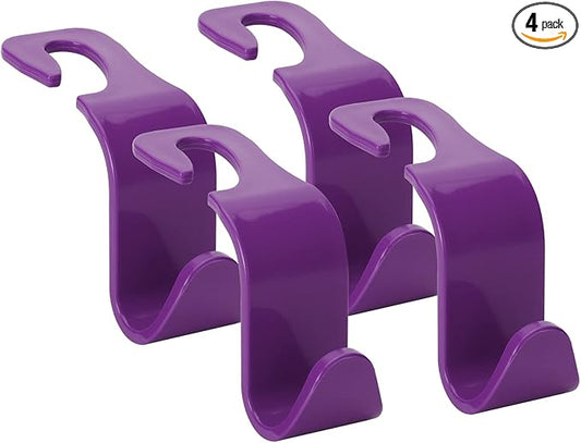 Soleebee 4 Pack Car Headrest Hooks - Universal Auto Hooks, Back Seat Hangers, Storage Organizer (Purple)