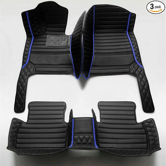 KaiLaiCarCustom Automotive Car Floor Mats for 99.99% Sedan SUV Sports Car Men Women Protection Full Coverage Pads Anti-Slip Leather Floor Lining (Black + Blue bar, E- Diamond + Strip +Color Bars)