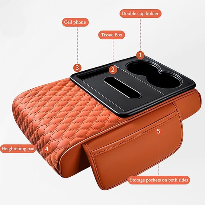 Car Center Console Cover for KIA K4 2024–2025,Arm Rest Lid Cushion Protector Multifunctional Armrest Cushion Pad Interior Accessories,Brown