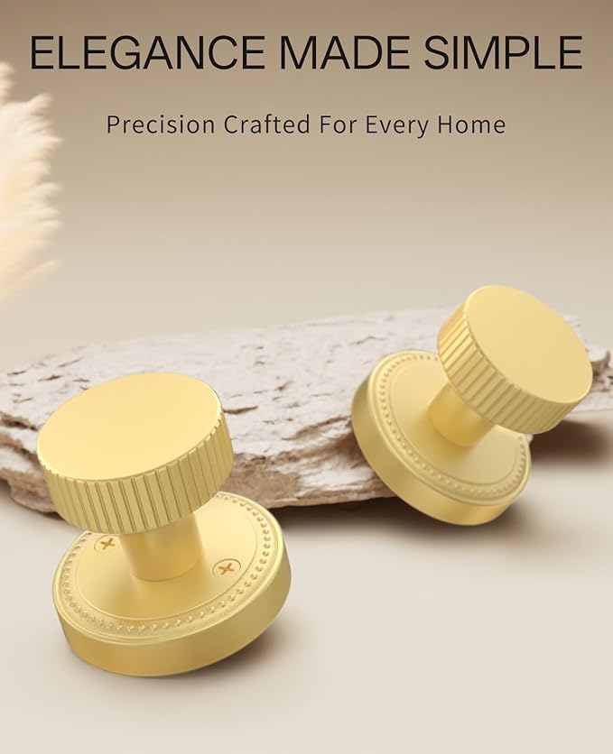 Asidrama 1 Pack Passage Gold Door Knob with Lock. Brush Gold Door Knobs Interior for Bedroom or Bathroom, Heavy Duty Door Handle for Left Right Sided Doors