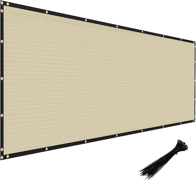 Windscreen4less Privacy Fence Screen Heavy Duty Windscreen Fencing Mesh Fabric Shade Net Cover with Brass Grommtes for Outdoor Wall Garden Yard Pool Deck, 8'x1' Beige