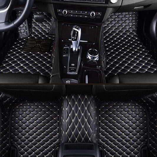 Custom Making Car Floor Mats Protection Pads for 99% Sedan/Coupe/Hatchback/SUV/Pickup Men Women Car Floor Mats Coverage Pads Anti-Slip Leather Floor Lining (Black Beige)