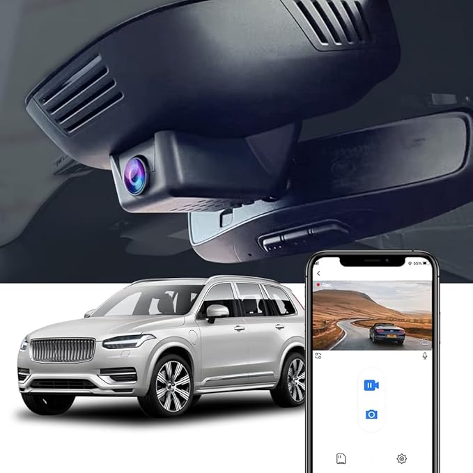Fitcamx 4K Dash Cam Suitable for for Volvo XC90 2023-2026 Plug-in Hybrid B5 B6 T8 (Model B), OEM Factory Look, UHD 2160P Video, Built-in WiFi & APP, Loop Recording, G-Sensor, Plug & Play, 64GB Card