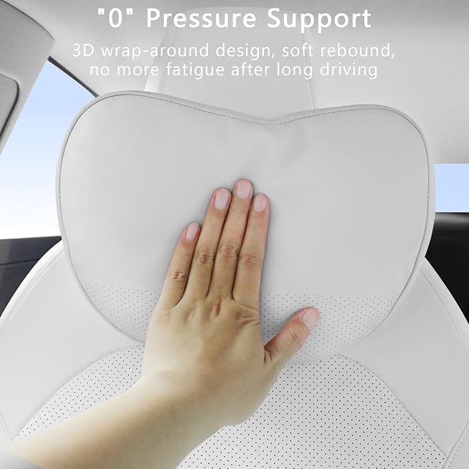 Car Headrest Neck Pillow for Tesla Model Y Model S Model X Model 3 Highland Cybertruck Accessories Car Seat Pillow Head Neck Rest Cushion Neck Support, 2 Packs, White