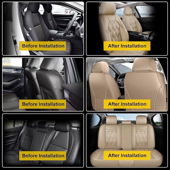 AOMSAZTO Car Seat Covers,Full Set 5 Seats Custom Fit for Nissan Altima 2009-2025 2026,Faux Leather Automotive Cushion Covers Seat Protector,Airbag Compatible Waterproof Beige
