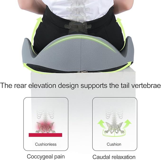Car Seat Cushion for Long Driving, Ergonomic Memory Foam Seat Cushion, Car Seat Cushion for Back Pain and Lumbar Support Non Slip and Easy Clean for Driving Gaming Chair and Travel B Black