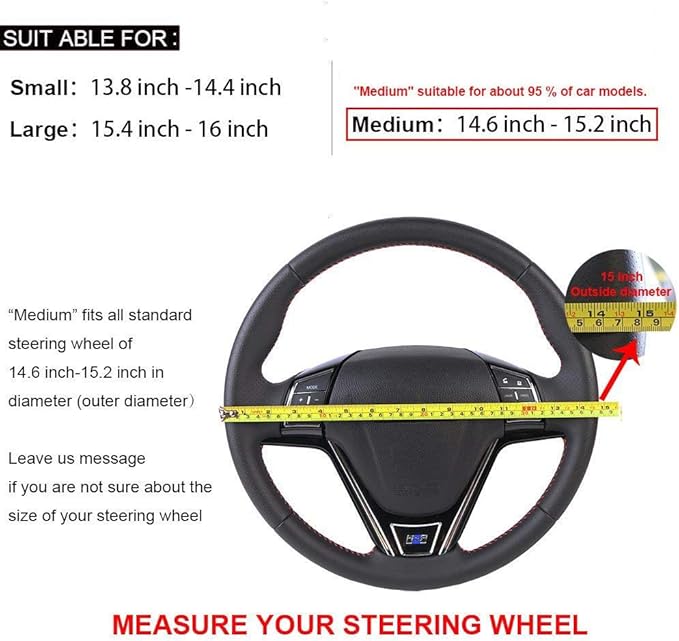 Universal Car Steering Wheel Cover Leather Breathable Design 15 Inch Diameter Cowhide Steering Handlebar Wrap Fit Most Car SUV Gray