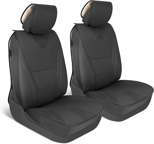 Cat® Edge Deluxe Car Seat Covers for Front Seats - Premium Black Faux Leather Seat Covers for Cars with Universal Fit, Rugged Automotive Seat Covers for Trucks, Interior Seat Covers for SUV