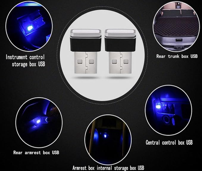 iJDMTOY Aqua Ice Blue USB Plug-in Miniature/Nano LED Car Interior Ambient Accent Lighting Kit