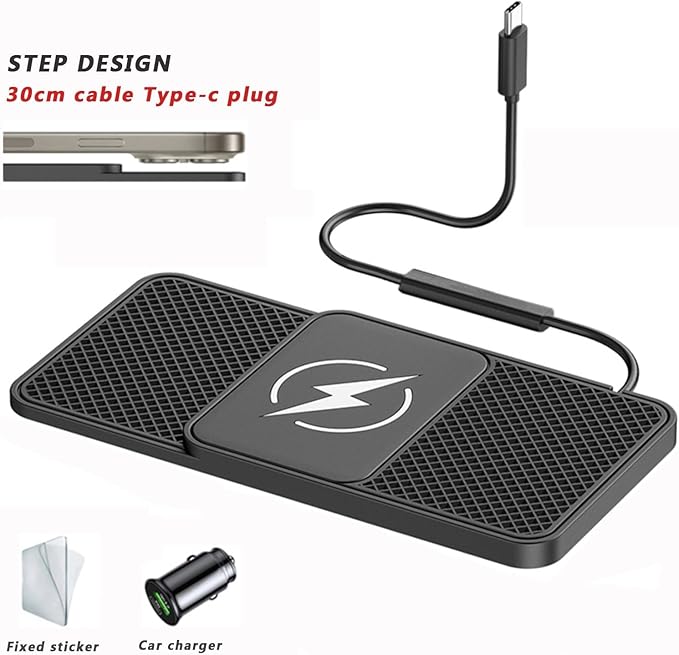 OUTMX Wireless Car Charger Pad for Toyota C-HR Hilux Sienna Urban, 20W Fast Wireless Charger Non-Slip Silicone Car Center Console Phone Charging Mat,A 30cm Cable Type-C Plug-Normal