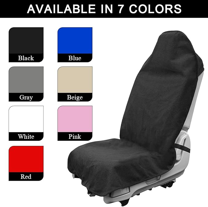 Waterproof Car Towel Seat Cover, Sweating Non-Slip Premium Towel Carseat Cover Protector, Universal Soft Machine Washable Car Truck SUV Front Seat Cover for Gym Workout Beach Hiking (Black)