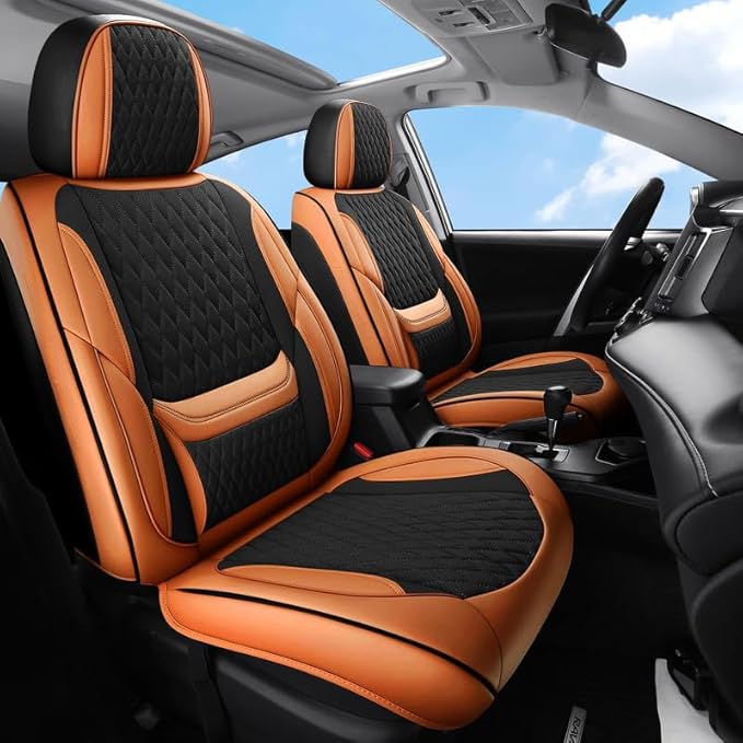 Car Seat Covers Full Set Custom Fit for Ford Fiesta 2011-2019 - Premium Faux Leather with Lumbar Support | Breathable, Waterproof, Anti-Slip, Durable (Black&Brown,Full Set)