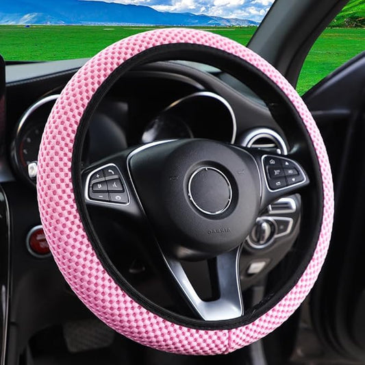 Hiflyer Car Steering Wheel Cover Women & Men, Universal 14.5-15 Inch Steering Wheel Covers, Soft Microfiber Car Wheel Cover Car Stuff Car Accessories Interior (Pink)