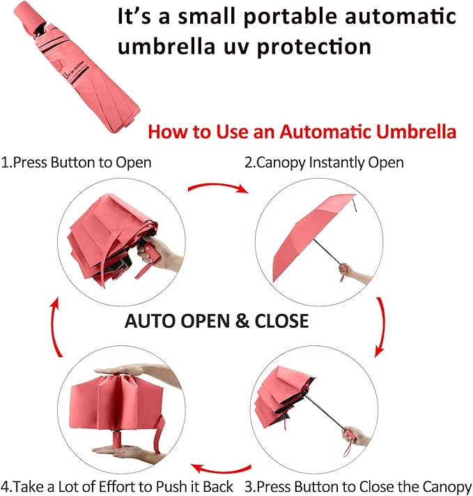 BAODINI Small UV Protection Travel Umbrella Compact for Rain and Sun UPF 50+ Windproof Portable 42 inch Umbrella for Women and Men